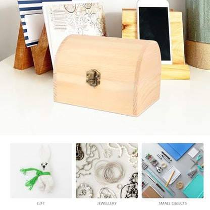 DOITOOL Wooden Box with Hinged Lid 6.3x4.5x4.7 Inch Unfinished Wood Treasure Chest for DIY Crafts & Gifts, Small Wooden Jewelry Storage Box, Plain Pinewood Keepsake Case for Home Party Wedding Decor