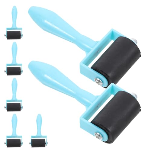 Veemoon 7pcs Soft Rubber Roller Set for Printmaking, Blue Handle Ink Applicator Tools for Art Painting and Block Printing Craft Projects