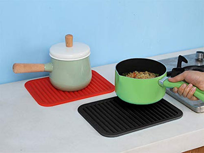 dealcase 9"X12" Environmental Silicone Mats, Premium Quality Insulated Flexible Durable Non Slip Coasters Hot Pads Hot Dishes, Pots Pans - Waterproof Trivet mat, Tableware Pad, Hygienic Safety, Black - color: Black