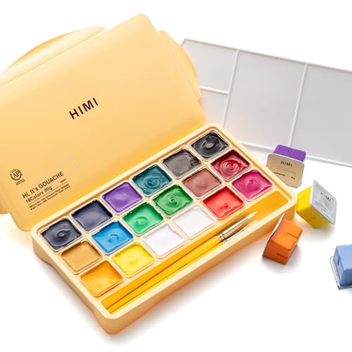 HIMI Gouache Paints Set, 18 Colors, 30g, jelly gouache paint set, Non Toxic Paint for Canvas and Paper, Art Supplies for Professionals, and More (Yellow Case) - color: Yellow