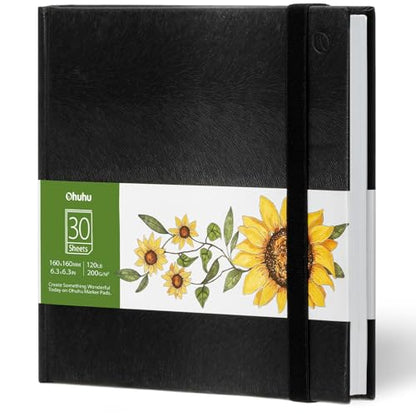 Ohuhu Marker Pads Art Sketchbook, 6.3"x6.3" Mini Square Size, 120 LB/200 GSM Heavy Smooth Drawing Papers, 30 Sheets/60 Pages, Hardcover Sketch Book, for Alcohol Marker Christmas Gift - size: 6.3" x 6.3"