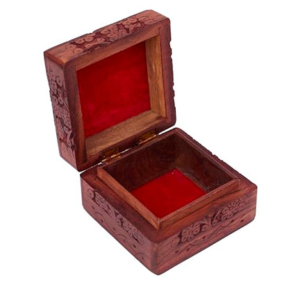 GURU JEE Wooden Hand Carved Keepsake Box Jewellery Armoire Chest Organiser Perfect Unique Gifts Ideas For Women - color: FLWD_4X4