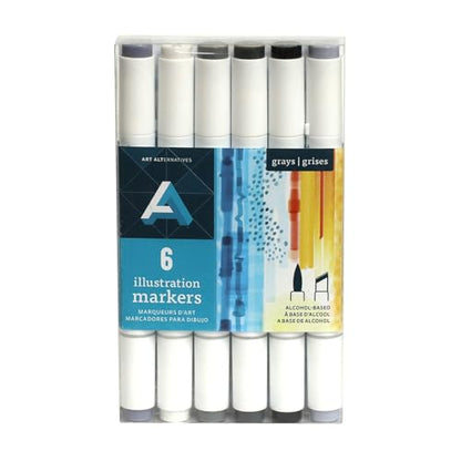 Art Alternatives Illustration Marker, 6-Marker Set, Gray Tones - color: 6-Gray Tones, style: SET