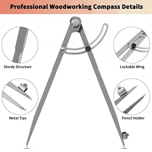 20 inch Compass for Woodworking, Compass for Geometry, Precision Woodworking Compass with Wing Divider and Pencil Holder, Large Compass for Geometry, Woodworking Compass, Drafting, Drawing Compass - size: 20in