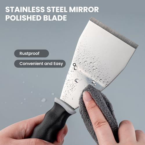 Mister Rui Bent Heavy Duty Scraper, 2 Pack, 3" Bent Paint Scraper with Pole Socket Hammer End, Small Putty Knife Set, Painting Tools - color: Gray-2 Pack