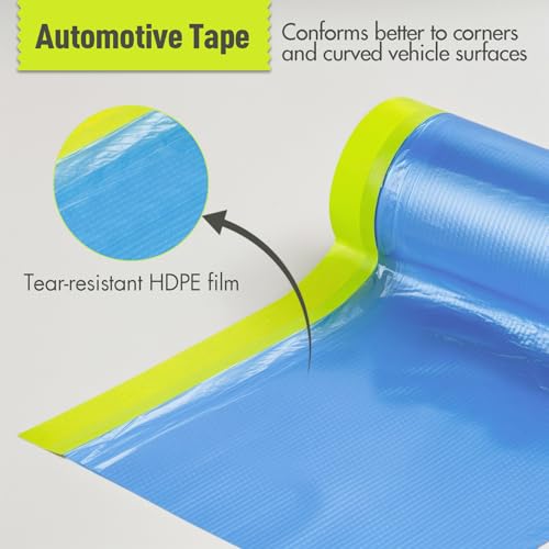 Tangibay Pre-Taped Masking Film for Painting - 22" x 66' Painters Plastic Sheeting with Automotive Paint Tape and Drape for Covering Cars, Walls, Windows and Furniture Protection (2 Rolls) - size: 2 Rolls: 22"