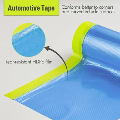 Tangibay Pre-Taped Masking Film for Painting - 22" x 66' Painters Plastic Sheeting with Automotive Paint Tape and Drape for Covering Cars, Walls, Windows and Furniture Protection (4 Rolls) - size: 4 Rolls: 22"