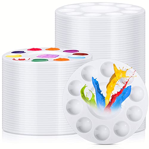 200 Pack Paint Palettes Bulk Plastic Paint Tray Palette 6.7 Inch Round Washable White Palette with 10 Wells 1 Center Reservoir Classroom Art Supplies Teacher School Painting Projects