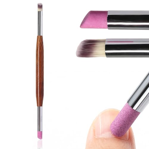 1 Piece Dual-Head Nail Art Tool - Pumice Stone Nail File, Cuticle Pusher, Nail Brush for Cleaning and Gradient Blending - color: Cuticle Pusher&Nail Brush