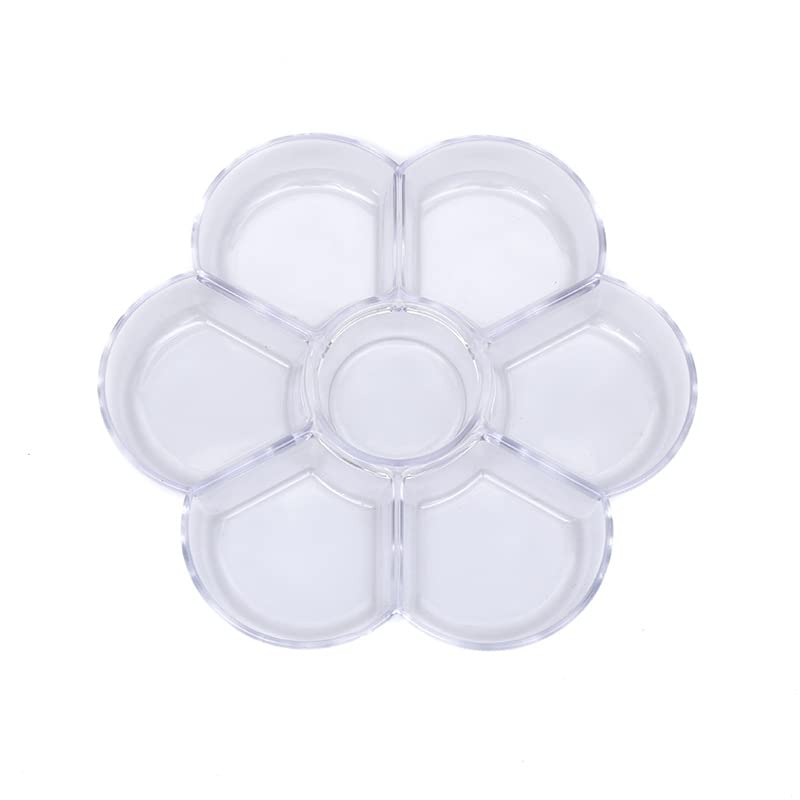 Petal Plastic Palette Painting Dish 7 Well Flower Paint Tray Watercolor Painting Mixing Palette for Oil Acrylic Watercolor Gouache,Easy Wash, Paint Palette (Transparent) - color: Transparent