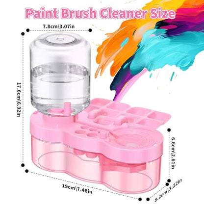 2026 Upgraded Paint Brush Cleaner, Kids Painting Station with Brush Washer, Water Cycle Watercolor Rinser Dispenser with Holder and Palette, Art Supplies Cleaning System for Children Adults(Pink)
