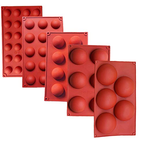 Semicircle Silicone Mold,Shxmlf Half Sphere Chocolate, Candy Gummy Dome Molds Teacake Bakeware Set for Cake Decoration Mousse Jelly Bombe Cupcake Baking Mould (5PACK) - size: 5PACK