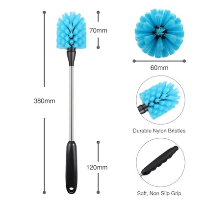 Bottle Brush,15-inch Long, Bottle Brush Cleaner, Bottle Scrubber, Kitchen Scrub Brush Suitable for Water Bottles, Cups, Glasses, Baby Bottles, Wine Glasses, (2, Blue) - color: Blue