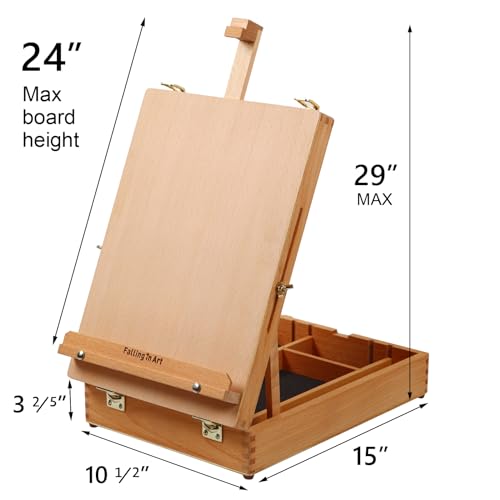 Falling in Art Wooden Tabletop Easel, Beech Wood Sketchbox Desktop Easel for Painting, Portable Art Drawing Easel for Beginners and Professionals - style: Tabletop Easel