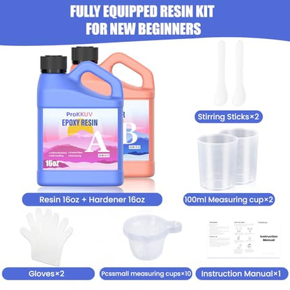 Epoxy Resin Kit, 32OZ Crystal Clear Resin Epoxy, Bubble Free, No Yellowing, UV Resistant, Food Safe, Easy Mix 1:1 for DIY Crafts Resin Jewelry Making(16OZ x 2) - size: 32OZ