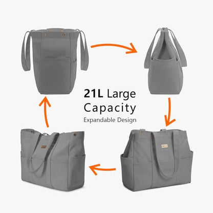 TOPDesign Large Canvas Tote Bag for Women, Shoulder Bag with Laptop Sleeve & Pockets, Everything Tote for Travel, Work (Grey) - color: Grey