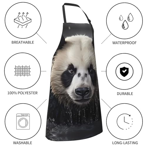 Prancing Brown Horse Heavy Duty Waterproof Apron with Pockets for AdultsResistant Grilling, Gardening, Painting - color: Panda in the Water