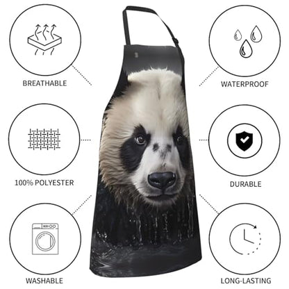 Prancing Brown Horse Heavy Duty Waterproof Apron with Pockets for AdultsResistant Grilling, Gardening, Painting - color: Panda in the Water