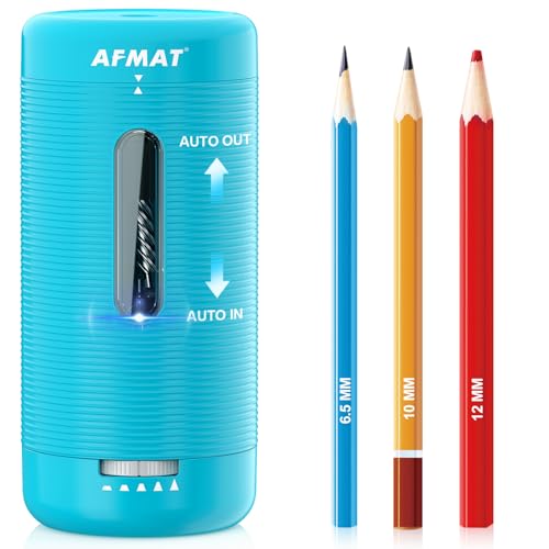 AFMAT Electric Pencil Sharpener, Fully Automatic Pencil Sharpener, Auto in & Out, Rechargeable Hands-Free Sharpeners for Jumbo & Colored Pencils (6.5-12mm), Portable for Home/Classroom/Office PSC2 - color: Cyan Blue