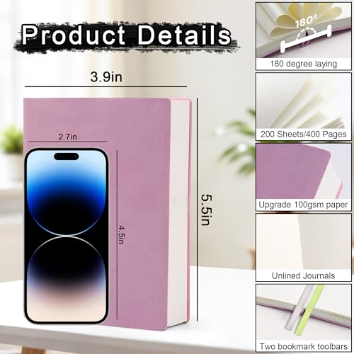 Thick Blank Journal Notebook 400 Pages, A6 Unlined Plain Sketchbook, 100gsm Thick Blank Paper Hardcover Soft Leather Cover, No Lines Drawing Pad Memo Diary Writing Art Notepad 3.9 × 5.5 - color: Taro Purple-400 Page