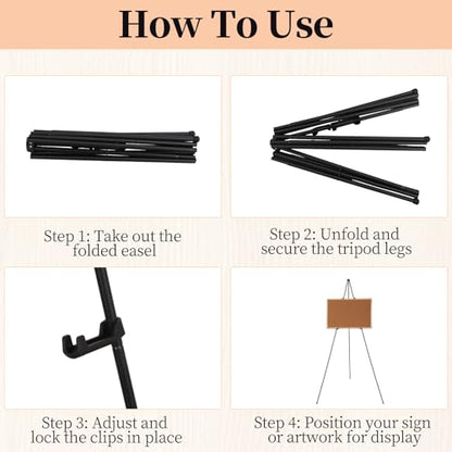 2 Pack Easel Stand for Sign, 66" Easel Stand for Painting & Display Black Aluminum Metal Tripod with Carry Bag, Portable Travel Easel for Adults Artists Wedding Sign