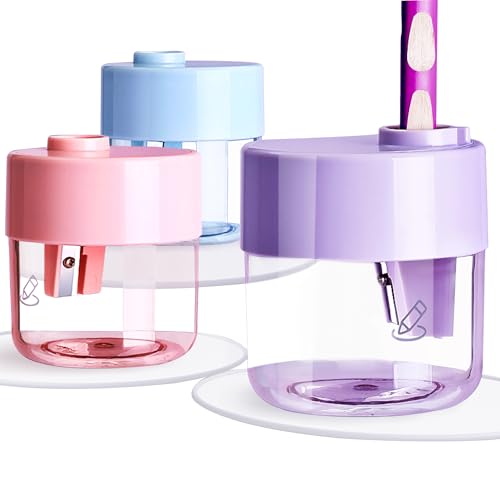 Pencil Sharpener 3 Pack Single Hole Manual Pencil Sharpeners for Colored Pencils, Portable Handheld Sharpener for Office, Drawing, Travel and Daily Use - color: Purple, Blue, Pink, size: 3