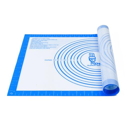 Nonstick Silicone Pastry Baking Mat Large with Measurements 16''By 24'' for Silicone Baking Mat, Counter Mat, Dough Rolling Mat/Pie Crust Mat By Folksy Super Kitchen(16×24, Blue) - color: Blue, size: 24"L x 16"W