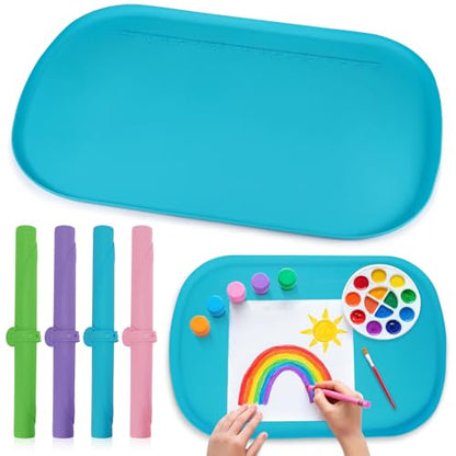 idooss Silicone Art Mats for Kids 24” x 16”, Silicone Craft Mats with Raised Edges, Paint Mat for DIY, Paint, Crafts, Clay, Jewelry-Making (Blue) - color: Blue