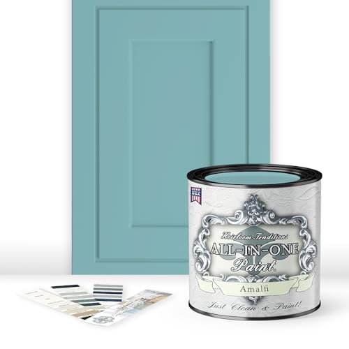 ALL-IN-ONE Paint by Heirloom Traditions, Amalfi (Agua Blue), Quart - Durable cabinet and furniture paint. Built in primer and top coat, no sanding needed. Includes our 30 featured color card. - color: Amalfi, size: 32 Fl Oz (Pack of 1)