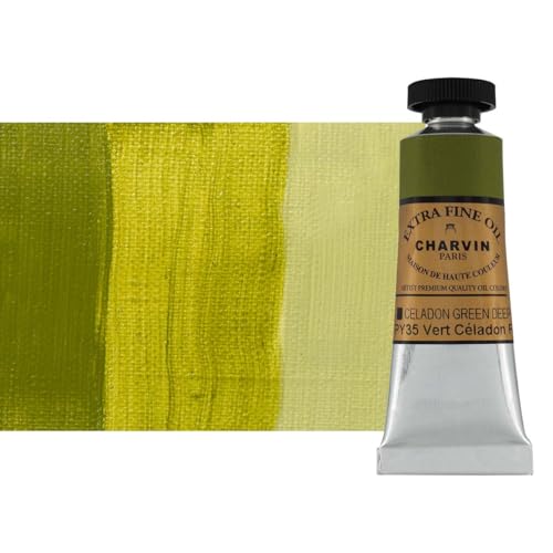 Charvin Extra Fine Oil Paint, Celadon Green Deep 20 ml - Triple-Milled, Rich Texture, Poppy Oil-Based, Light-Fast, Handmade, Archival Quality - color: Celadon Green Deep, size: 0.68 Fl Oz (Pack of 1)
