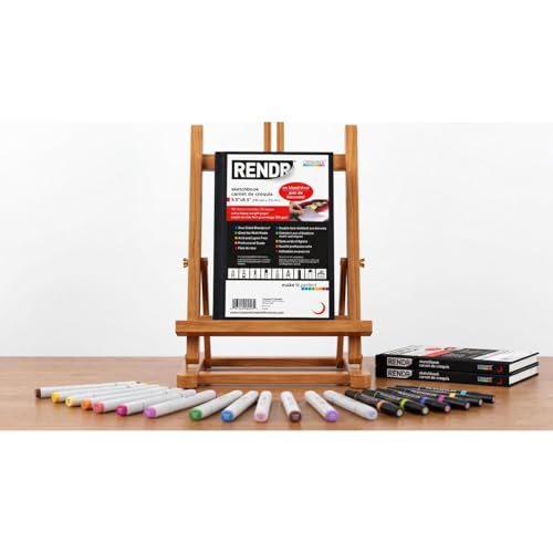 RENDR Hardbound Sketchbook 5.5x8.5, Bleed-Proof No Show-Thru Paper | Alcohol Markers, Copic, Ink | 180 GSM Acid-Free, 48 Sheets