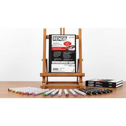 RENDR Hardbound Sketchbook 5.5x8.5, Bleed-Proof No Show-Thru Paper | Alcohol Markers, Copic, Ink | 180 GSM Acid-Free, 48 Sheets