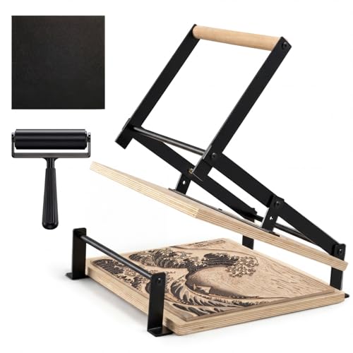 15 x 15 in Black Printing Linocut Hand Lever Press Machine with Roller and Felt Pads for Lino Cut, Cutting Print, Linoleum Block Printmake Tool Kit for Art Student and Professional Printmakers - size: 15 x 15 Inch