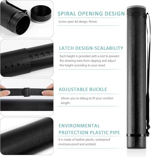 DEWEL Document Tube,Plastic Expanding Poster/Art/Document Storage Tube 24.5 to 40 inches Adjustable with Carrying Strap Waterproof and Light-Resistance Telescoping Carrying Case (Black-Large Size) - color: Black (Round), size: Large