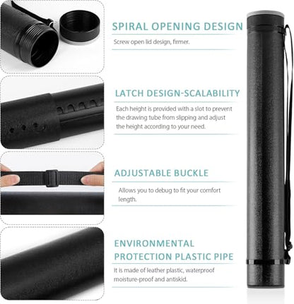 DEWEL Document Tube,Plastic Expanding Poster/Art/Document Storage Tube 24.5 to 40 inches Adjustable with Carrying Strap Waterproof and Light-Resistance Telescoping Carrying Case (Black-Large Size) - color: Black (Round), size: Large