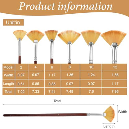 COMNICO 42 Pcs Fan Paint Brushes, Professional Artist Painting Brush Set Soft Nylon Hair Brush Long Wooden Handle for Artists Acrylic Watercolor Oil Painting