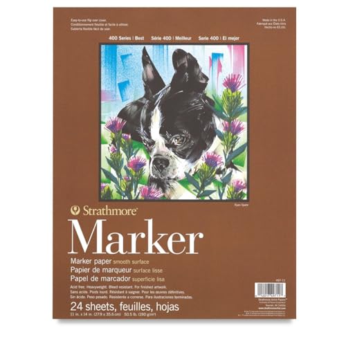 Strathmore 400 Series Glue Bound Marker Paper Pad, 11 X 14 inches, 50.5 lb., White, 24 Sheets (497-11) - size: 11x14 in (24 Sheets, Pack of 1)