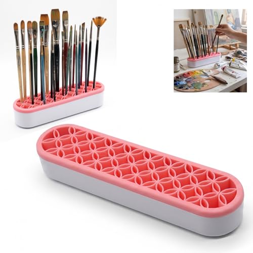 Silicone Makeup Brush Holder & Paint Brush Organizer, Multi-Hole Cosmetic Brush Drying Rack, Versatile Oil Pen Holder and Brush Organizer for Vanity, Desk & Art Supplies