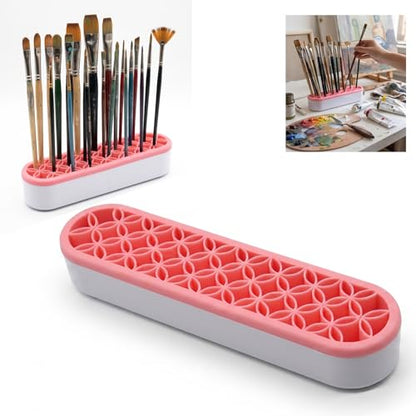 Silicone Makeup Brush Holder & Paint Brush Organizer, Multi-Hole Cosmetic Brush Drying Rack, Versatile Oil Pen Holder and Brush Organizer for Vanity, Desk & Art Supplies