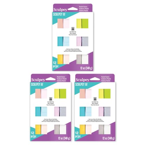 Sculpey Polymer Clay Sculpey III Oven-Bake 12-Count Pastel Assortment, 12 Assorted Pastel Colors in 1 oz. Bars, Perfect for Jewelry and Crafting, Class Pack of 3 Sets, 36 Bars of Clay Total - style: Pastels, 3-Pack