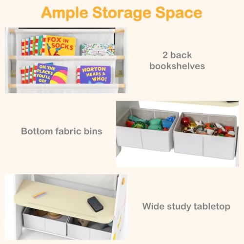 INFANS Easel for Kids with Stool, 4-in-1 Double-Sided Adjustable Magnetic Chalkboard with Paper Roll, Bookshelves, Wheels, Wooden Standing Painting Drawing Art Board for Boys Girls - style: Puppy