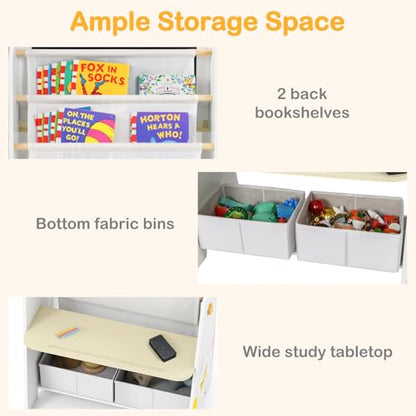 INFANS Easel for Kids with Stool, 4-in-1 Double-Sided Adjustable Magnetic Chalkboard with Paper Roll, Bookshelves, Wheels, Wooden Standing Painting Drawing Art Board for Boys Girls - style: Puppy