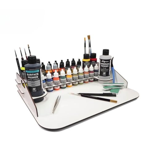 Vallejo - Work Station 40 x 30 cm with Paint Organizer Rack, Holds up to 24 Bottles of 18 ml (0.6 fl.oz.), 4 of 35 ml (1.18 fl.oz.) or 60 ml (2.02 fl.oz.), 2 of 200 ml. (6.76 fl.oz.) and 10 Brushes - style: Paint Display and Work Station 40 x 30 cm (15.75