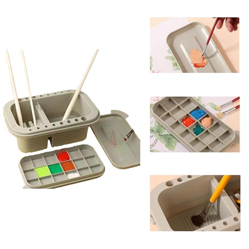 with Lid - 3-in-1 Organizer Includes Paint Palette & Water Cup, Portable Brush Storage & Cleaner Set for Acrylic/Oil Painting
