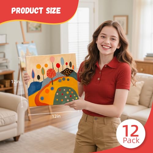 Simetufy 12 x 12 inch 12 Pack Painting Canvas Boards- Gesso Primed Acid-Free 100% Cotton Canvas Panels for Acrylics Oil Watercolor Tempera Paints - size: 12"x12"