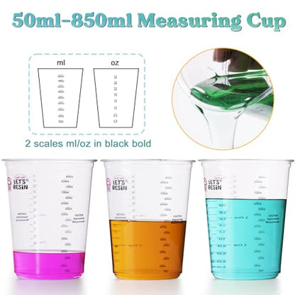 LET'S RESIN Resin Mixing Cups, 45pcs 32oz(1000ml) 2 Scales Accurate Paint Mixing Cup with Protective Gloves, Sturdy & Thick Disposable Measuring Cups for Paint, Pigments, Art, Auto Resin Mixer - size: 1000ML