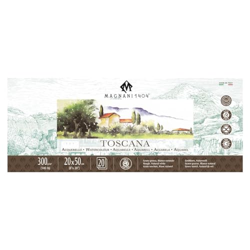 Magnani 1404 Toscana Rough 100% Cotton Watercolor Paper Pad, 20 Sheets, 8x20, 140 lb, Acid-Free, UV Resistant, Deckled Edges, Vegan Sized Water Color Paper for Artists, Made in Italy - size: 8x20" Pad
