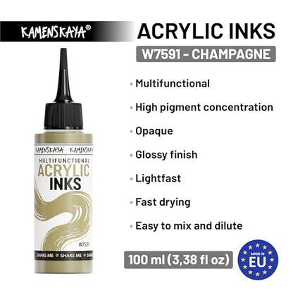 Kamenskaya Acrylic Inks for Artists - 'Champagne' Acrylic Ink, 3.38 Fl Oz (100 ml) - color: Champagne