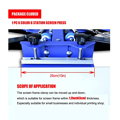 Tianiuseen 6 Color 6 Station Screen Printing Kit Screen Printer Silk Printing Press Equipment Material Screen Printing Flash Dryer for T-Shirt DIY