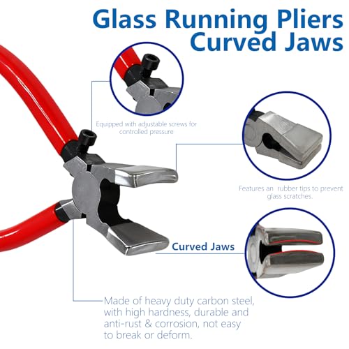 10pcs Heavy Duty Glass Cutting Tool Kit, Curve Jaw Glass Running Pliers Breaker Grozer Pliers, Pencil Style Oil Feed Carbide Tip Glass Cutter for Stained Glass Mosaics Mirror Tiles Breaking